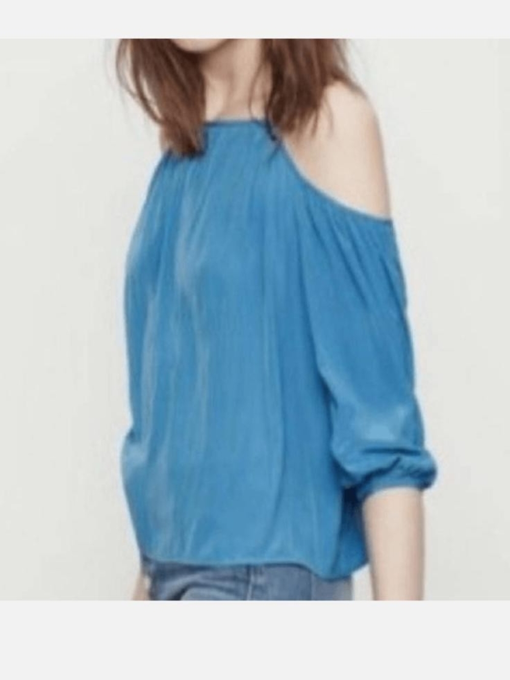Maje Luciane Bleu Cold Off Shoulder Blue Blouse Top Size 1